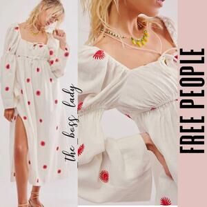 Free People dress midi or maxi floral embroidered cotton linen